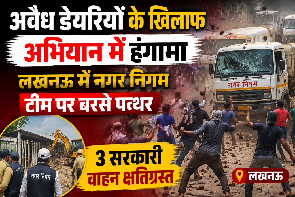 अवैध डेयरियों के खिलाफ अभियान में हंगामा, लखनऊ में नगर निगम टीम पर बरसे पत्थ