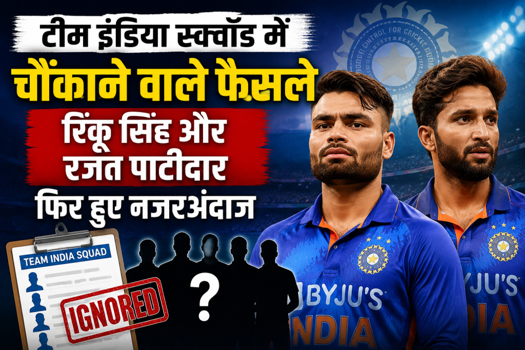 टीम इंडिया स्क्वॉड में चौंकाने वाले फैसले, रिंकू सिंह और रजत पाटीदार फिर हुए नजरअंदाज टीम इंडिया स्क्वॉड में चौंकाने वाले फैसले, रिंकू सिंह और रजत पाटीदार फिर हुए नजरअंदाज