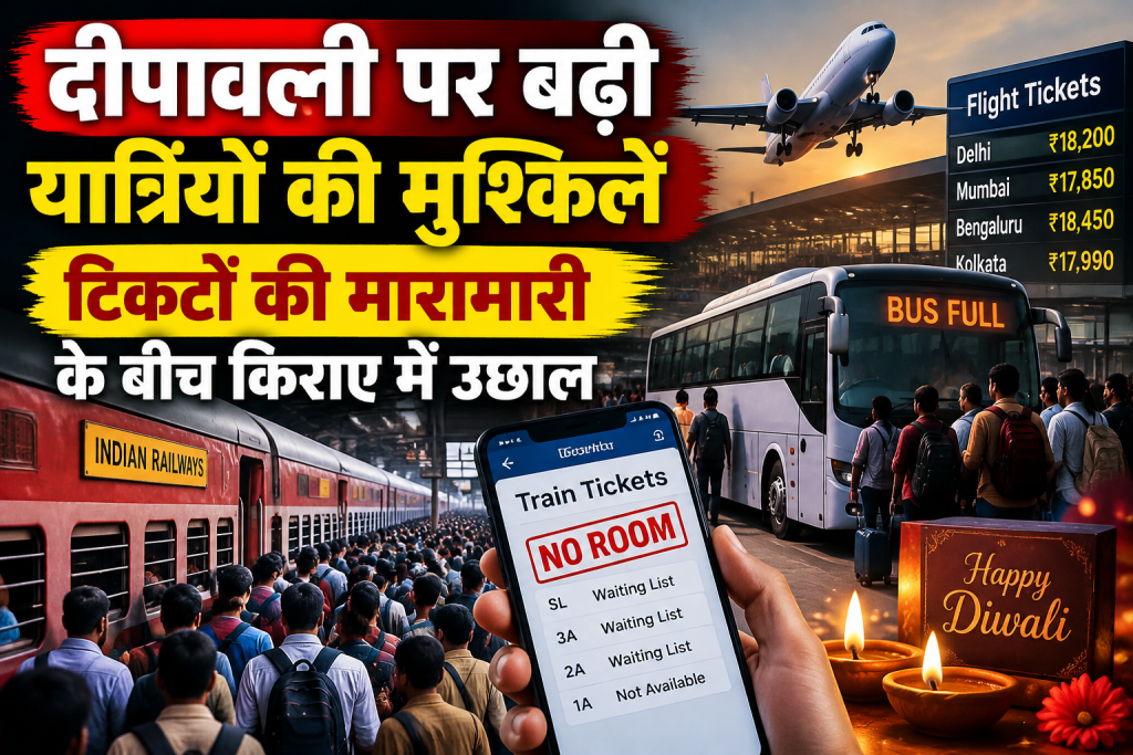 दीपावली पर बढ़ी यात्रियों की मुश्किलें, टिकटों की मारामारी के बीच किराए में उछाल दीपावली पर बढ़ी यात्रियों की मुश्किलें, टिकटों की मारामारी के बीच किराए में उछाल