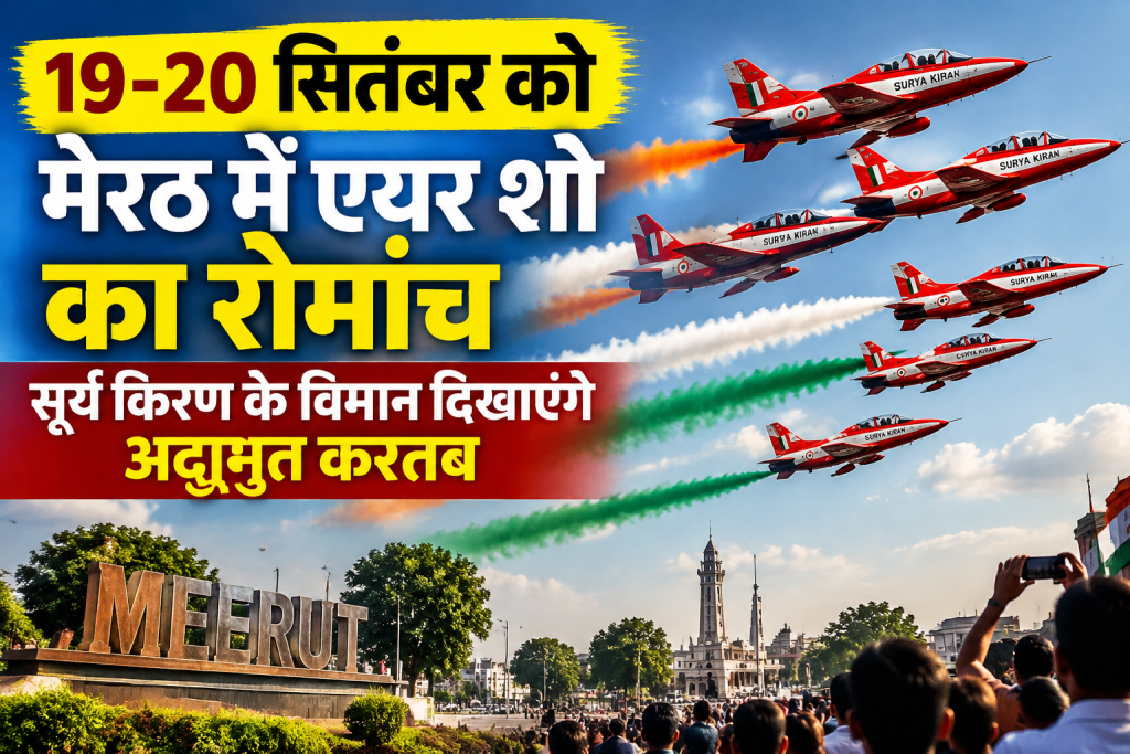19-20 सितंबर को मेरठ में एयर शो का रोमांच, सूर्य किरण के विमान दिखाएंगे अद्भुत करतब 19-20 सितंबर को मेरठ में एयर शो का रोमांच, सूर्य किरण के विमान दिखाएंगे अद्भुत करतब