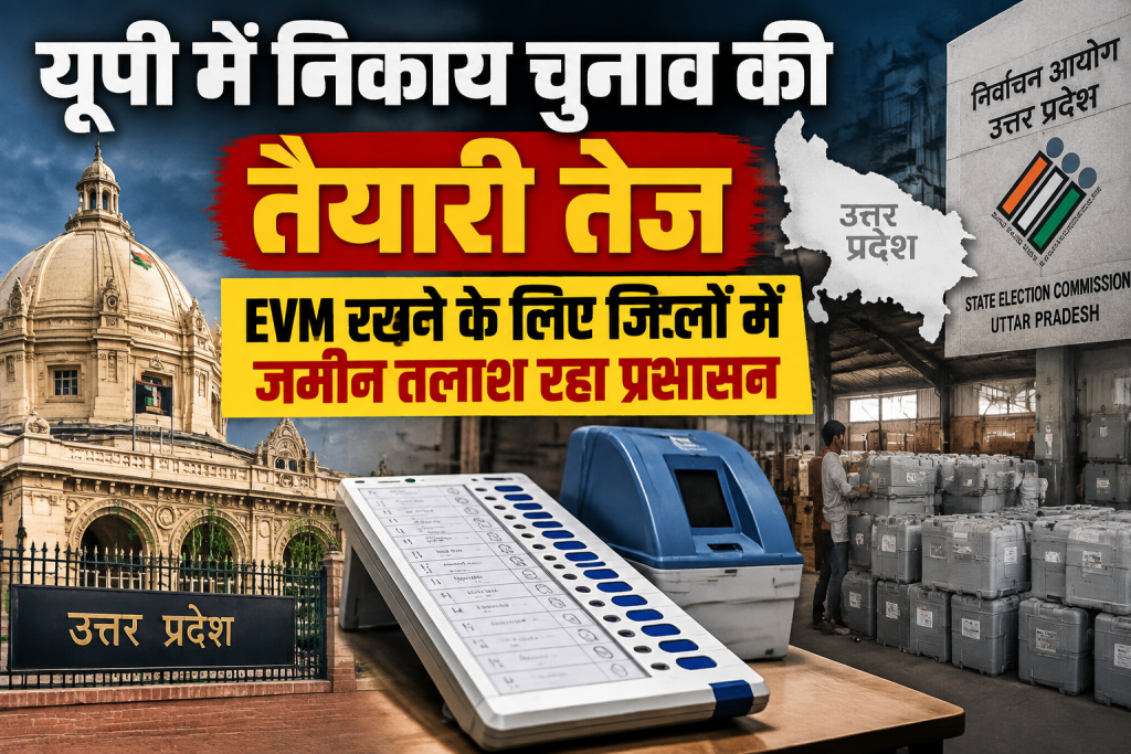 यूपी में निकाय चुनाव की तैयारी तेज, EVM रखने के लिए जिलों में जमीन तलाश रहा प्रशासन यूपी में निकाय चुनाव की तैयारी तेज, EVM रखने के लिए जिलों में जमीन तलाश रहा प्रशासन