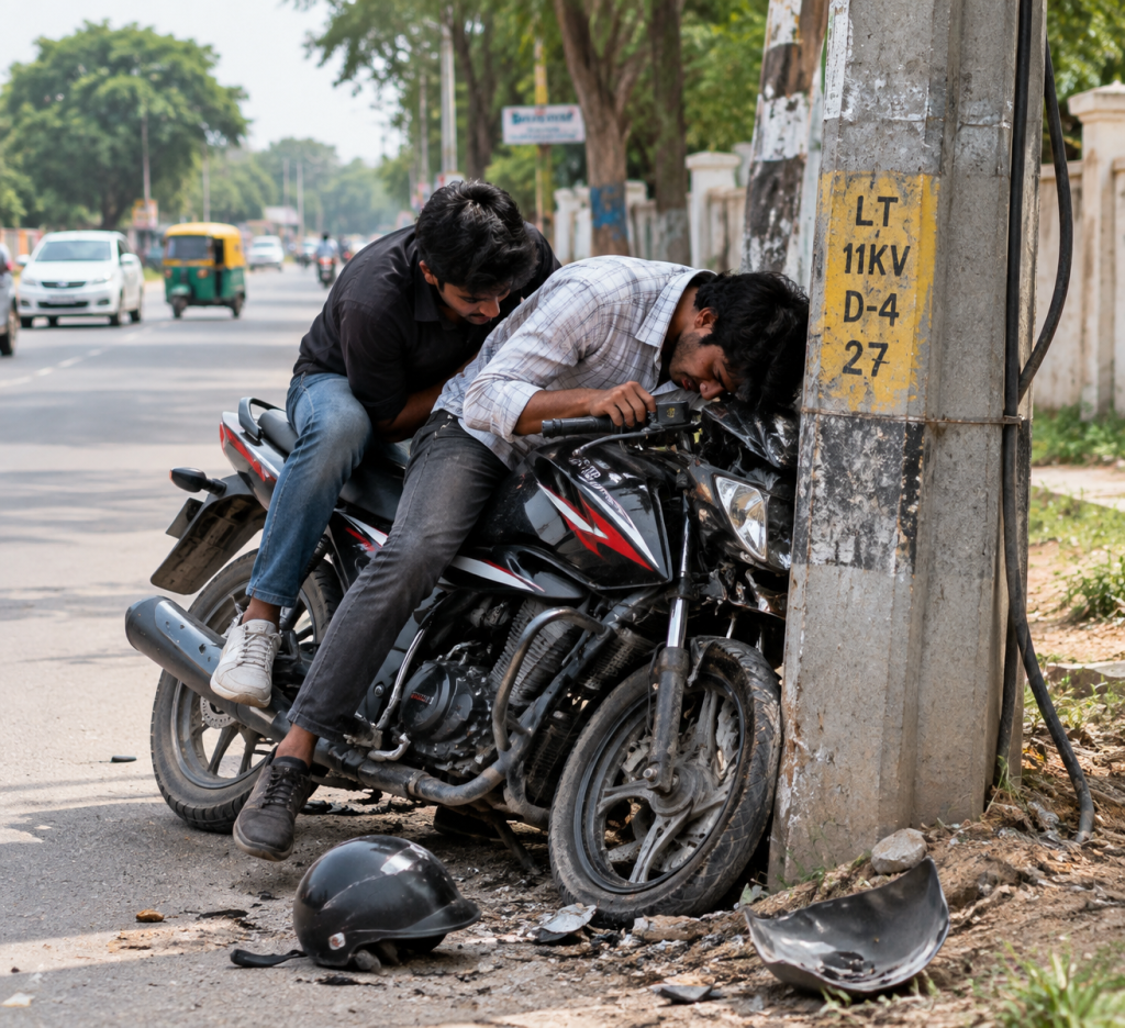 मऊ में दर्दनाक हादसा, तेज रफ्तार बाइक खंभे से टकराई, दो भाइयों की मौत